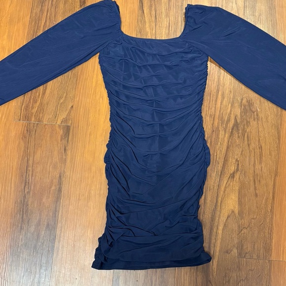 Dresses & Skirts - Navy Ruched Long Sleeve Square Neck Dress - Women's